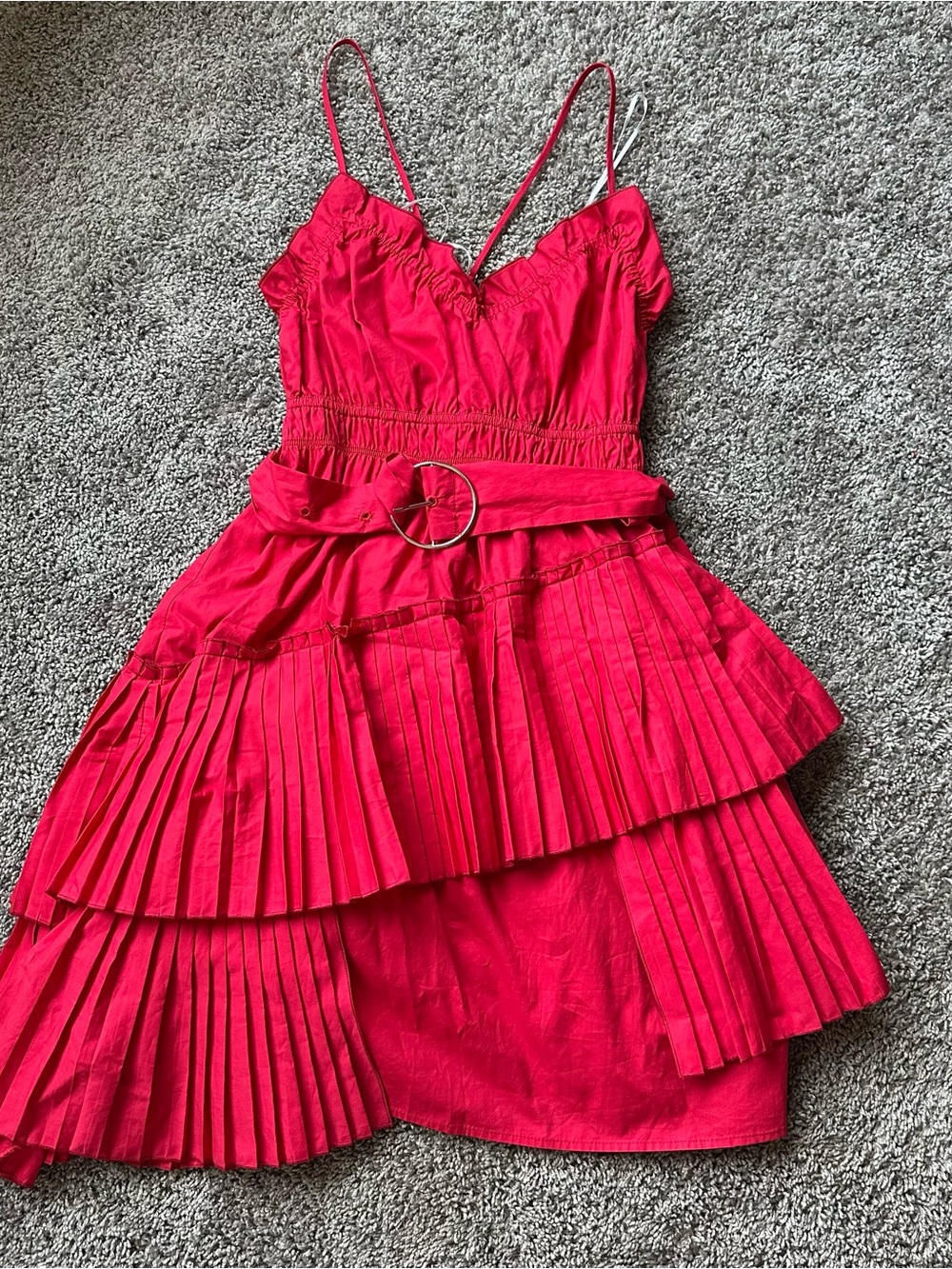 Nordstrom Red Tiered Pleated Mini Dress with Belt